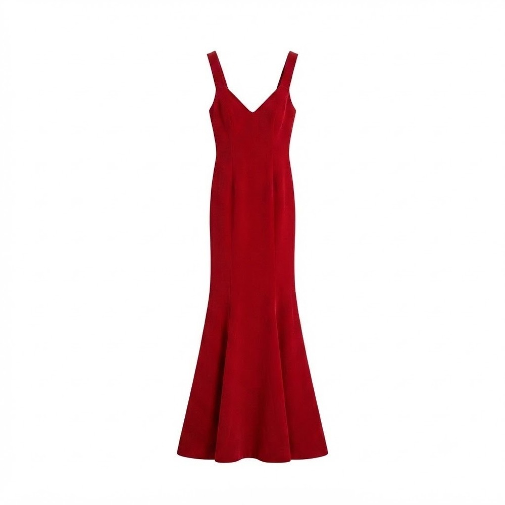 Jessica McClintock Gunne Sax Red Mermaid Maxi Dress Sleeveless V Neck sz XS